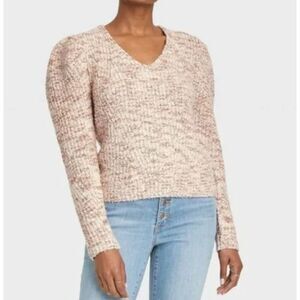 Universal Thread Pink V Neck Puff Sleeve Sweater Size L